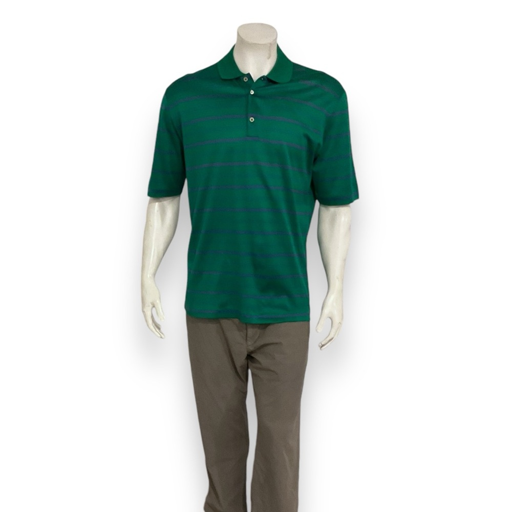 Paul Stuart Mens Green Striped Polo Shirt